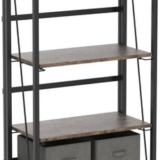 4NM No Assembly Folding Bookshelf Storage Shelves 4 Tiers Vintage Bookcase Standing Racks Study Organizer Home Office (Rustic Brown Black)
