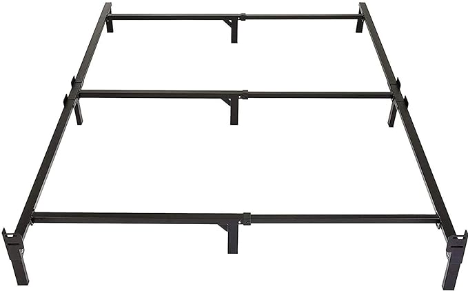 Amazon Basics Metal Bed Frame(Box Spring Required), 9-Leg Base for Box Spring and Mattress, Full, Tool-Free Easy Assembly, Black