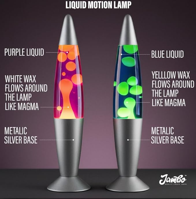 JAMBO 2 Pack- 16" Beautiful Lamp- Blue with Yellow/Green Wax and Purple with Yellow Wax, Relaxing Liquid Lamp, Night Light Nightlight, Lamps for Adults Teens Kid