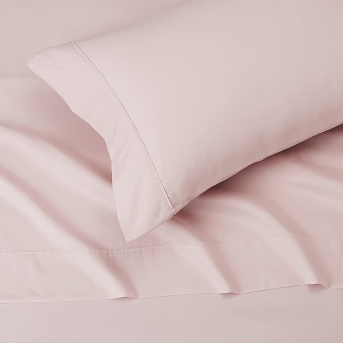 Amazon Basics Lightweight Super Soft Easy Care Wrinkle Free Microfiber 3 Piece Bed Sheet Set with 14-Inch Deep Pockets, Twin, Blush Pink, Solid, Kids, Men & Women Bedding AmazonBasics