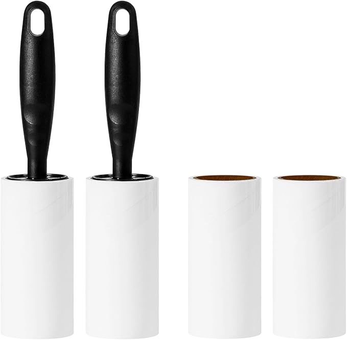 Lint Rollers for Pet Hair Extra Sticky Lint Roller for Clothes Lint Removal 4 Sticky Rolls with 2 Handles (Black/Black Handles & 4 Refills)