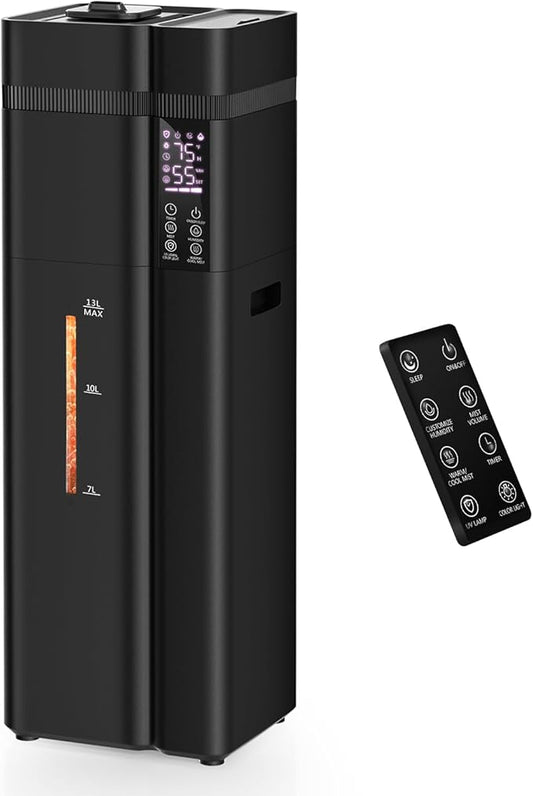 13L/3.4Gal Humidifiers for Bedroom, Ultrasonic Warm & Cool Mist Humidifier Large Room, Covers 800ft², 72H Runtime, 24H Timer, 3 Mist Modes Top Fill Quiet Humidifiers for Home, Office, Black