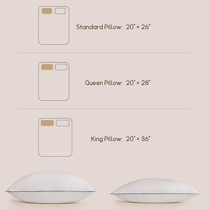 BHZ Goose Down Feather Pillows Standard Size Set of 4 Pack, Luxury Hotel Alternative Collection Bed Pillows for Sleeping Firm Soft Support for Side & Back Sleepers, White