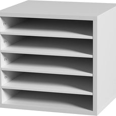 VEVOR Literature Organizers, 5 Compartments Office Mailbox with Adjustable Shelves, Wood Literature Sorter 13.9x12x13 inches for Office, Home, Classroom, Mailrooms Organization, EPA Certified, White
