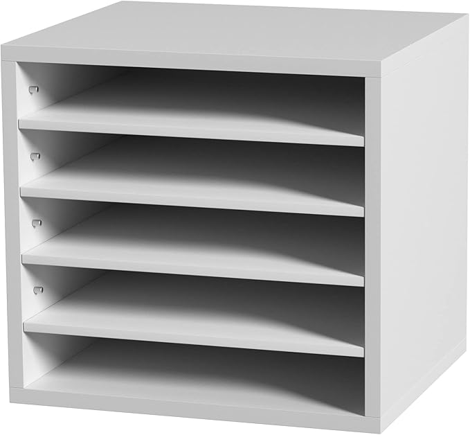 VEVOR Literature Organizers, 5 Compartments Office Mailbox with Adjustable Shelves, Wood Literature Sorter 13.9x12x13 inches for Office, Home, Classroom, Mailrooms Organization, EPA Certified, White