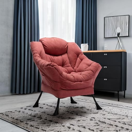 HollyHOME Lazy Chair with Armrest and Side Pocket, Comfy Accent Lounge Chair,Leisure Sofa Armchair for Living Room, Bedroom, Dorm, or Small Spaces, Oversized Reading Sofa Chair, Textured Brick Red