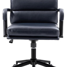 HULALA HOME Modern Faux Leather Home Office Chair with Tilt Lock & Metal Base, Desk Chair with Wheels & Padded Cushion, 360° Swivel Wide Seat Computer Task Chair, Navy