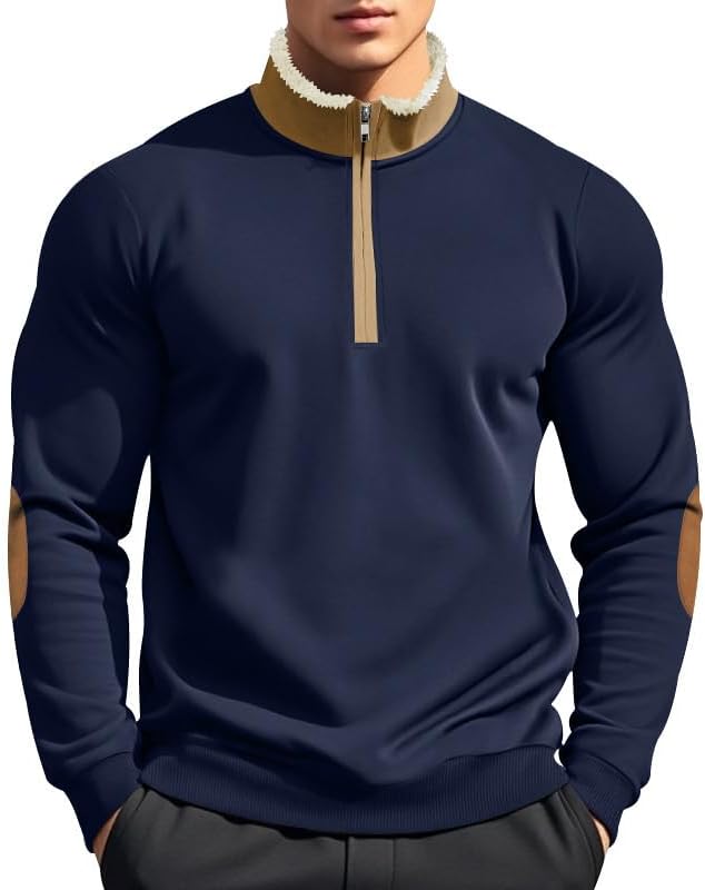 Men's Quarter Zip Sweatshirt - Stand Collar Solid Casual Top Autumn Winter Wear for Vacation Daily Use
