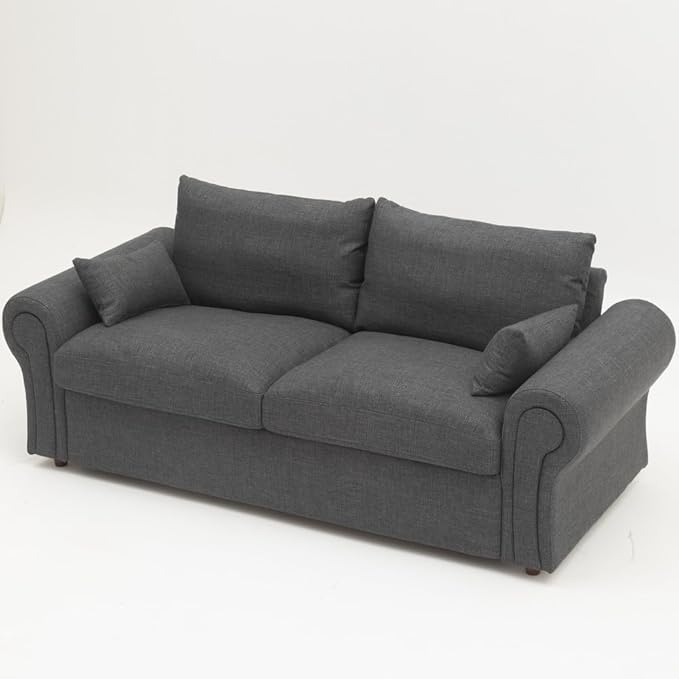 Panana Modern 2 and 3 Seats Loveseat Sofa Couch with Storage, Small Love Seat Couches for Living Room, Bedroom, Apartment, Office (Dark Gray Linen Fabric, Ruched Arm - 3 Seater)