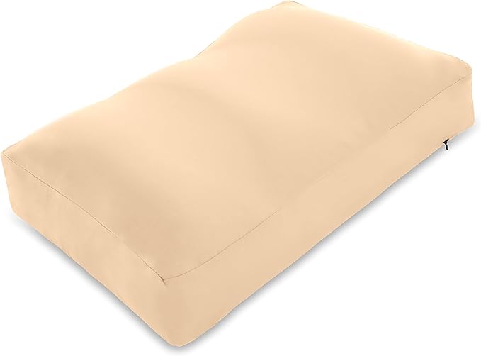 PILLOWY Premium Microbead Bed Pillow, Large Extra Fluffy But Supportive - Ultra Comfortable Sleep with Silk Like Anti Aging Cover 85% Spandex/ 15% Nylon Breathable, Cooling Barely Beige