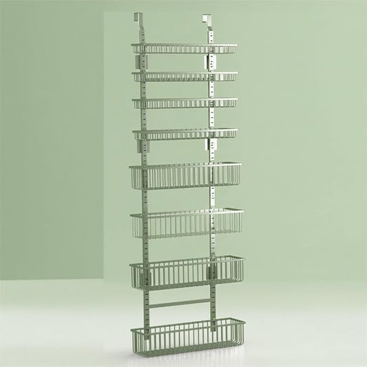 Moforoco Sage Green Over The Door Pantry Organizer, Pantry Door Organizer Shelves, Kitchen Organizers and Storage, Hanging Basket Wall Spice Rack Seasoning Shelves