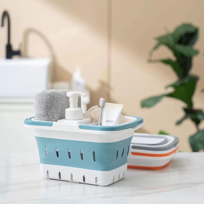 Portable Shower Caddy Tote, Plastic Storage Collapsible Caddy Basket with Handles, Box Organizer Bin for Bathroom, Kitchen, College Dorm,Gym (Grey 1 pack)