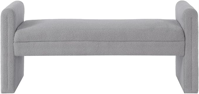 24KF Modern Upholstered Bed Bench Covered with Soft Boucle Teddy Fabric, Lovely Entryway Bench Ottoman with Armrest,5062-Gray