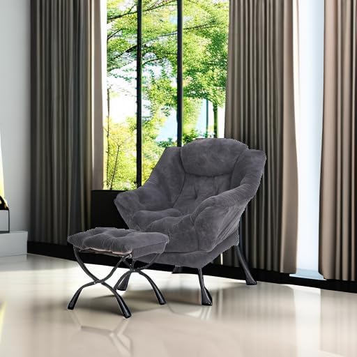 Tiita Lazy Chair with Ottoman, Modern Large Accent Lounge Chair, Leisure Sofa Armchair with Ottoman, Reading Chair with Footrest for Bedroom, Living Room, Dorm Rooms, Garden and Courtyard