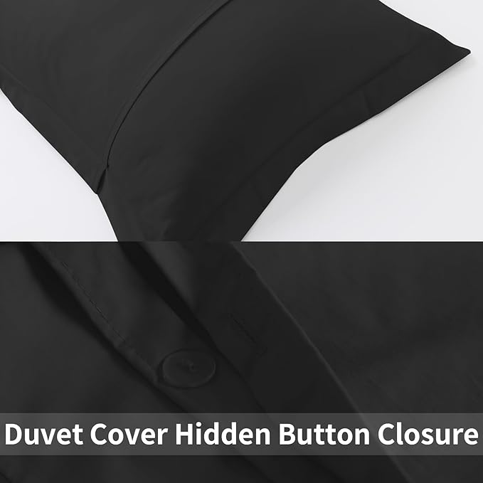 Black Duvet Cover Set Queen Size 100% Egyptian Cotton 3Pcs Home Bedding Set- 1 Duvet Cover with 2 Pillowcases, 400 Thread Count Super Soft Comforter Cover with Corner Ties(90x90 Inches, Black)