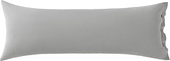 JELLYMONI Pillowcase Body Cotton 1pc Button Light Grey Pillow Case 20×54in 100% Washed Cotton Soft Breathable Pillow Covers(Pillows are not Included)