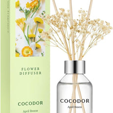 COCODOR Flower Reed Diffuser Set / 3.4oz / April Breeze/Scent Diffuser with Sticks Home Fragrance Reed Diffuser for Bathroom Shelf Decor