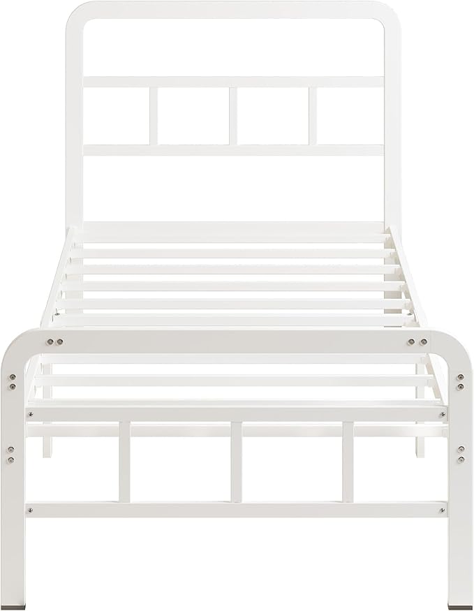 14 Inch Twin Bed Frames with Headboard and Footboard, Heavy Duty Twin Bed Frame with Underneath Storage, No Box Spring Needed, Easy Assembly, White