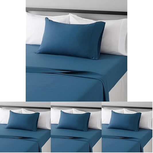 Amazon Basics Lightweight Super Soft Easy Care Wrinkle Free Microfiber 3 Piece Bed Sheet Set with 14-Inch Deep Pockets, Twin, Dark Teal, Solid, Kids, Men & Women Bedding (Pack of 4) AmazonBasics