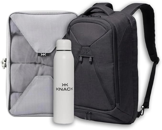Knack Series 1 Laptop Backpack Travel Set Fits up to 15 Inch - Includes Expandable Packing Insert, and Knack's Insulated Bottle, TSA Approved, Expandable Travel Backpacks (Black, Medium)