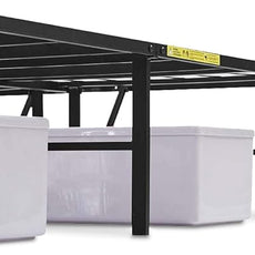 Amazon Basics Bed Frame with Storage, Foldable Metal Platform, Sturdy Steel, No Box Spring Needed, 14-inch High, Tool-Free Setup, Queen Size, Black