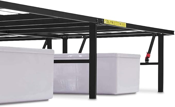 Amazon Basics Bed Frame with Storage, Foldable Metal Platform, Sturdy Steel, No Box Spring Needed, 14-inch High, Tool-Free Setup, Queen Size, Black