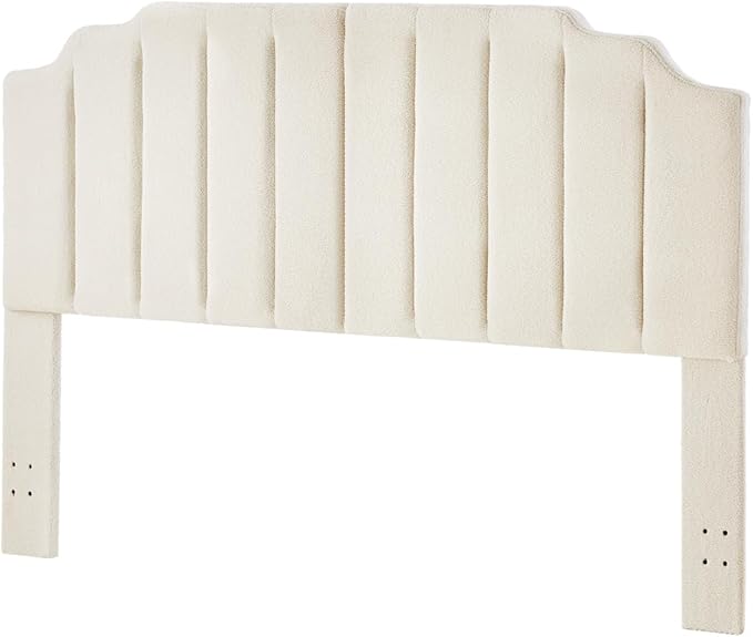 24KF Cream Teddy Fabric Tufted King Upholstered Headboard, Modern Vertical Channel Design California King Headboard with Stepped Silhouette Top Edge,6026-K-Teddy Cream