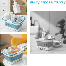 2 Pack Portable Plastic Shower Caddy Tote, Collapsible Small Basket with Handles, Box Organizer Bin for Bathroom, Kitchen, College Dorm,Gym(Grey +Blue)