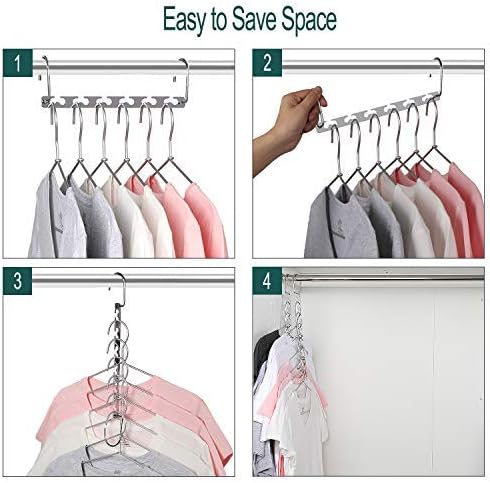 Meetu Space Saving Multifunctional Clothes Hangers - Stainless Steel 6X2 Slots Magic Cascading Hanger - Updated Hook Design Closet Organizer (Pack of 12)