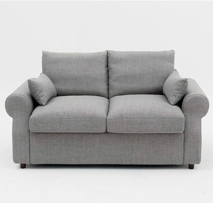 Panana Modern 2 and 3 Seats Loveseat Sofa Couch with Storage, Small Love Seat Couches for Living Room, Bedroom, Apartment, Office (Light Gray Linen Fabric, Scroll Arm - 2 Seater)