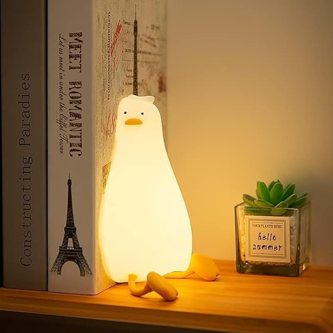 Existential Crisis Duck Lamp - Cute Rechargeable Squishy Kids Night Light, Lying Flat Ducky Lay Lamps, White Elephant Gifts, Fun Weird Home Gift, Nursery College Dorm Decor, Safe Silicone