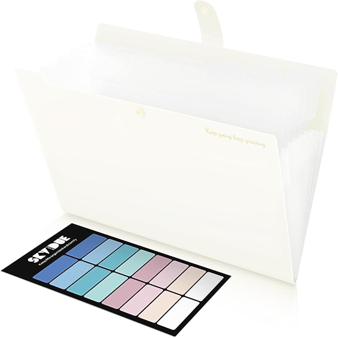 SKYDUE Accordion File Organizer, Expanding File Folder with 8 Pockets, Portable Document Paper Receipt Organizer, Letter/A4 Size Filing Folder School Office Supplies Cream
