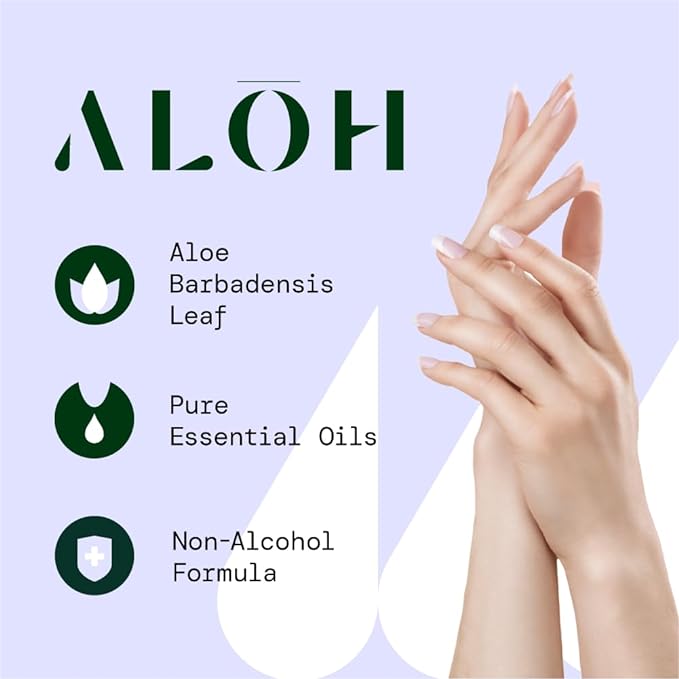 ALŌH Skin - Softening Sanitizing Hand Wipes – Peppermint + Eucalyptus Aloe (1 Box of 20 Individually Wrapped Wipes)