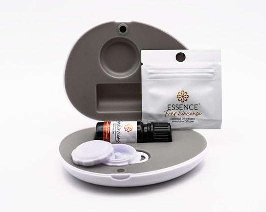 Essence Pearl Travel Case - Wearable Aromatherapy Kit with Nasal Diffuser Rings, Soaking Bay, and 5mL Essential Oil – Portable Wellness Gift Set for On?The?Go Self Care