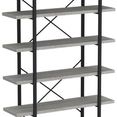 HSH 6 Tier Tall Bookshelf, Metal Wood Vertical Display Book Shelf, Industrial 6 Shelf Bookcases and Book Shelves Storage Rack, Large Open Book Case for Bedroom Living Room Office, Light Grey Oak