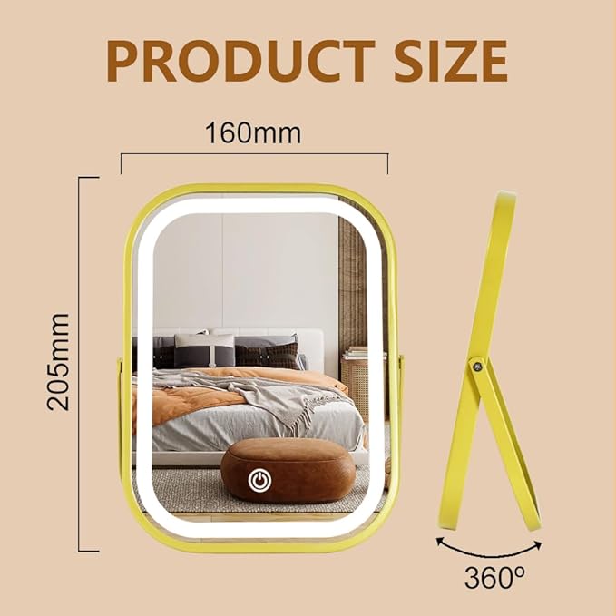 Rechargeable Vanity Mirror with Lights, Lighted Makeup Mirror with Lights,Smart Touch Control Dimmable 3 Modes Light