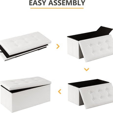 Youdesure White Folding Storage Ottoman Bench, Faux Leather Footrest for Living Room, Ottoman with Storage Padded Seat for Bedroom, Holds up to 350lbs