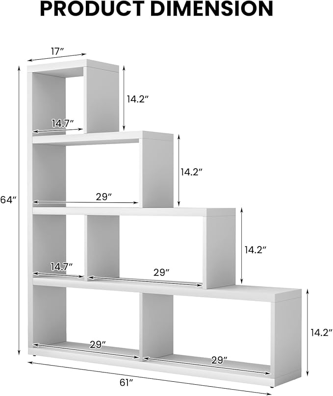 Tangkula 6 Cubes Bookshelf, Freestanding 6-Cube Stepped Etagere Bookcase, L Shaped Ladder Corner Open Bookshelf, Wood Storage Display Shelf for Living Room Home Office, 61 x 11.5 x 64 Inch (White)