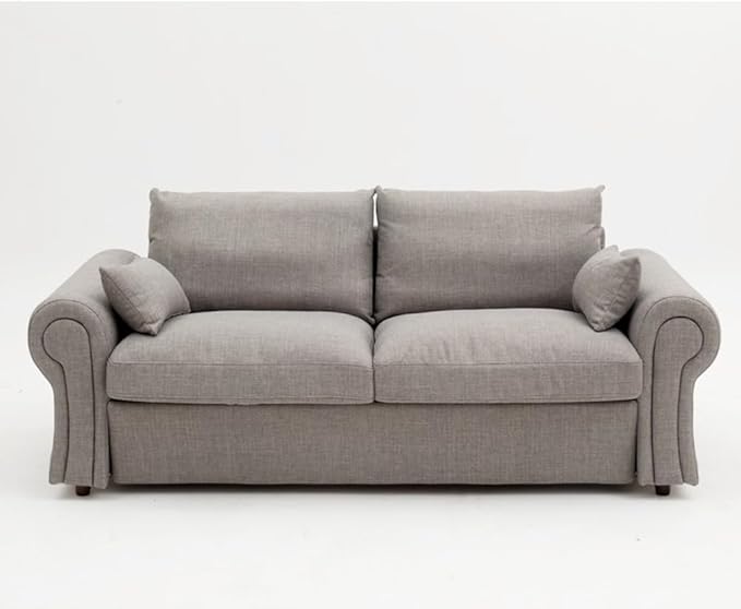 Panana Modern 2 and 3 Seats Loveseat Sofa Couch with Storage, Small Love Seat Couches for Living Room, Bedroom, Apartment, Office (Light Gray Linen Fabric, Ruched Arm - 3 Seater)