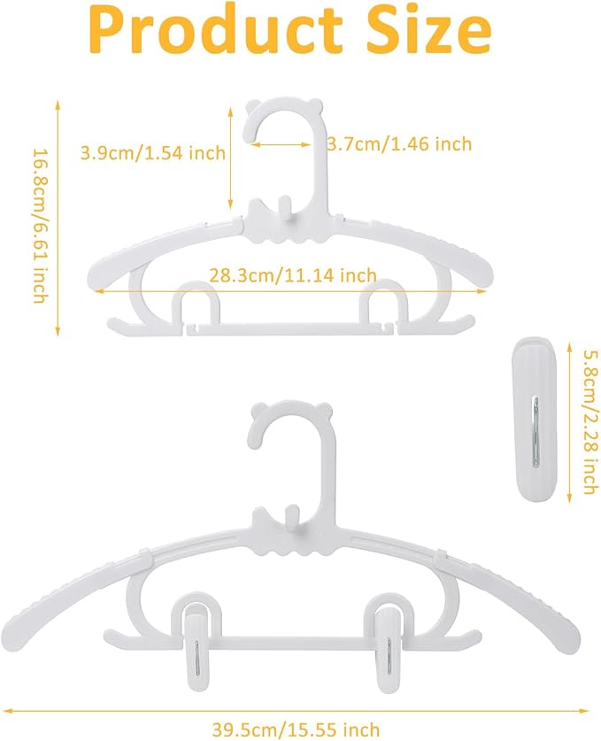 80 Pack Plastic Hangers with 32 Clips, 11-15 inch Adjustable Clothes Hanger, Durable & Non-Slip, Space Saving Coat Hangers for Pants, Jackets and Dress (White)