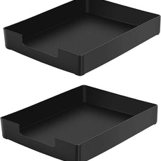 Letter-Size Tray, 2 PCS Desk Drawer Organizer, A4 Stackable Plastic Paper Tray for Office, School, Home Storage, and Storage Containers for Christmas Ornaments, Gift Wrap, and Crafts (2X Black)