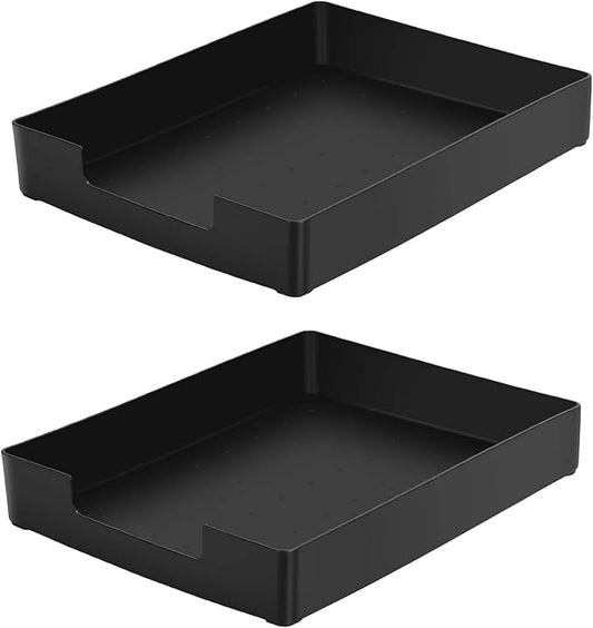 Letter-Size Tray, 2 PCS Desk Drawer Organizer, A4 Stackable Plastic Paper Tray for Office, School, Home Storage, and Storage Containers for Christmas Ornaments, Gift Wrap, and Crafts (2X Black)
