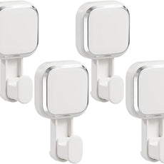 LEVERLOC Suction Cup Hooks for Inside Shower 4 Pack, Versatile Powerful Vacuum Suction Shower Holders for Towel, Loofah, Clothes, Damage Free Wall Hanging Bathroom Hooks, Easy to Install, White