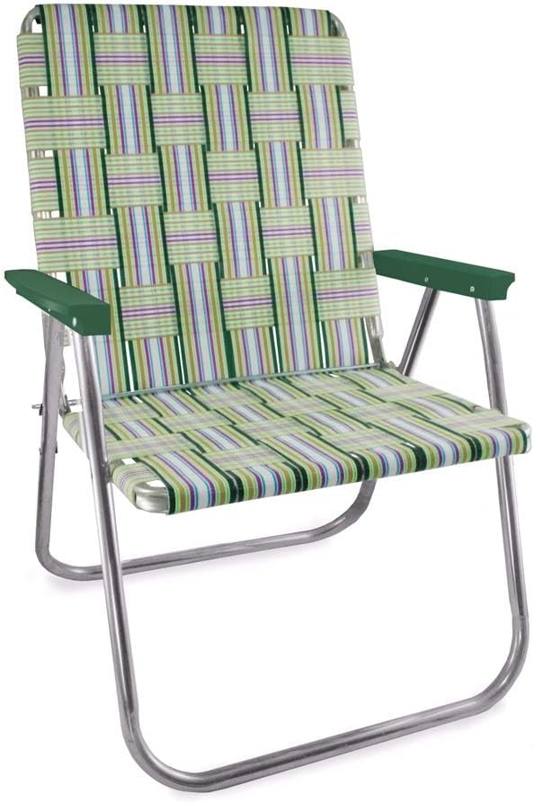 Lawn Chair USA Folding Aluminum Outdoor Patio Lawn Chair | Heavy-Duty Webbed Chairs for Camping, Sports, Beach, Yard & Tailgating | Lightweight Portable | Magnum - Spring Fling with Green Arms