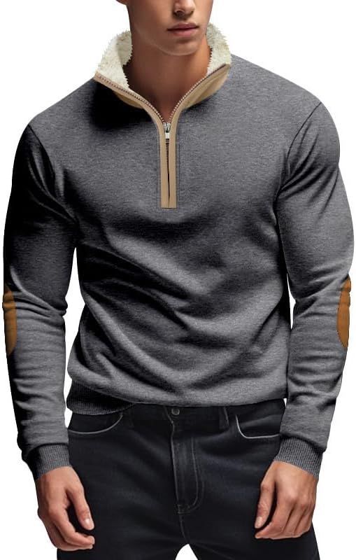 Men's Quarter Zip Sweatshirt - Stand Collar Solid Casual Top Autumn Winter Wear for Vacation Daily Use