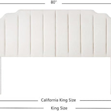 24KF White Teddy Fabric Tufted King Upholstered Headboard, Modern Vertical Channel Design California King Headboard with Stepped Silhouette Top Edge,6026-K-Teddy White