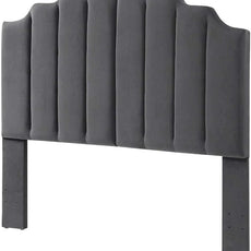 24KF Dark Gray Velvet Tufted Queen Upholstered Headboard, Modern Vertical Channel Design California Queen/Full Headboard with Stepped Silhouette Top Edge,Dark Gray