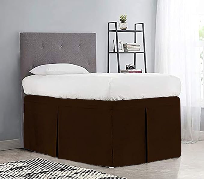 600TC -Dorm Bed Skirt - Split Corner Tailored Dorm Sized Bed Skirt - Dorm Room Essentials - Dorm Bed Skirt 100% Egyptian Cotton - Dorm Décor Bed Skirt Twin XL - 28" Drop (Chocolate, Solid)