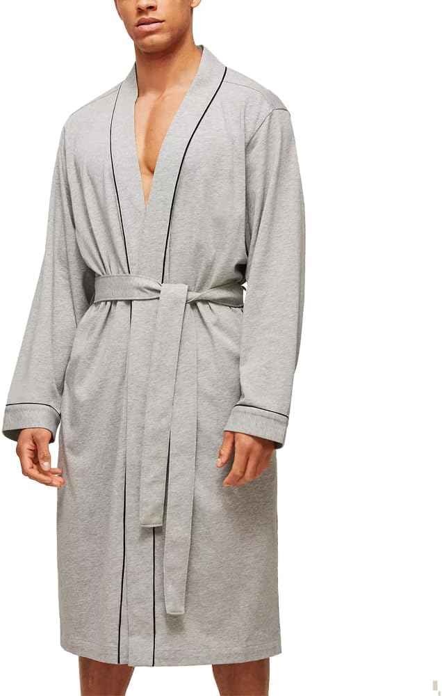 HOLOVE Men's Pure Cotton Bathrobe Lightweight Kimono and Hooded Spa Robes Soft Sleepwear