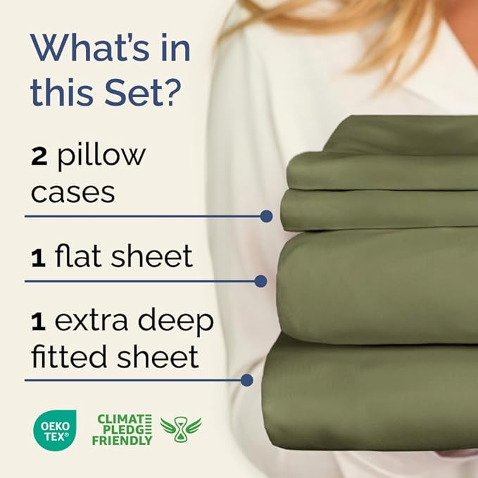 Extra Deep Pocket King Sheets - 4 Piece Breathable & Cooling Bed Sheets - Hotel Luxury Bed Sheet Set - Soft, Wrinkle Free & Comfy - Easily Fits Extra Deep Mattresses - Deep Pocket Sage Green Sheets